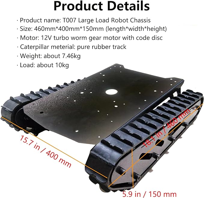 T007 Robot Tank Chassis With Rubber Tracks 15kg Load